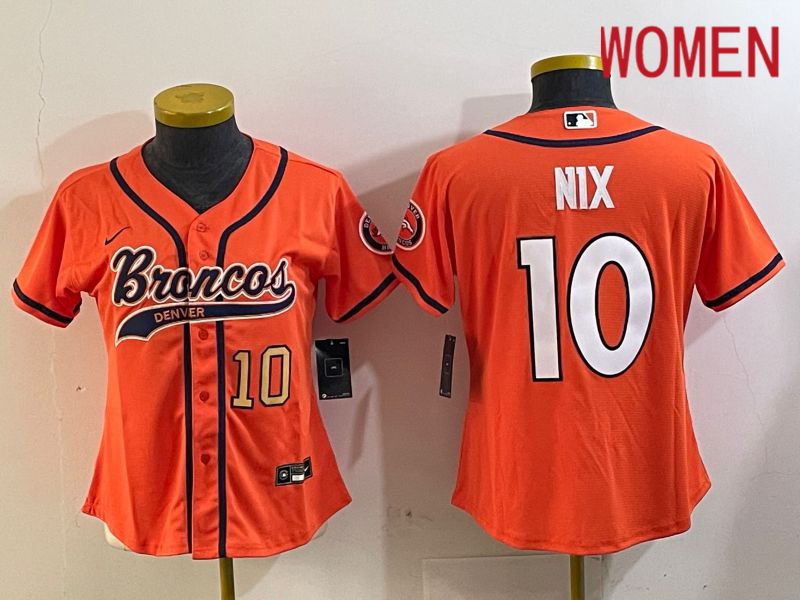 Women Denver Broncos #10 Nix Orange Joint Name 2024 Nike Limited NFL Jersey style 2